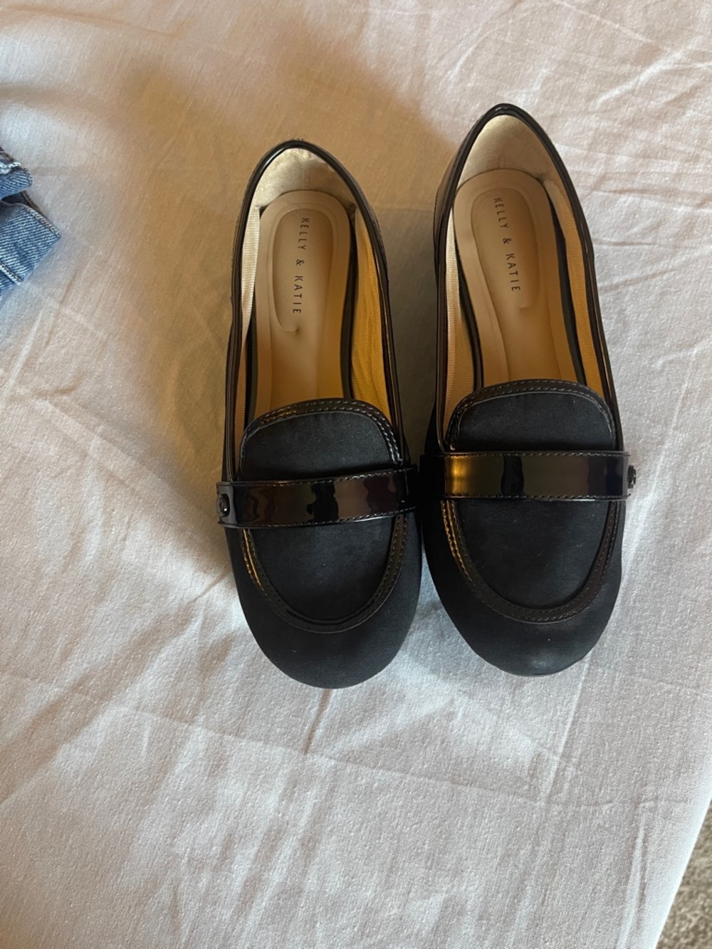 Kelly & Katie Black Patent-Trim Loafers